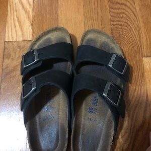Black oil leathered Birkenstocks